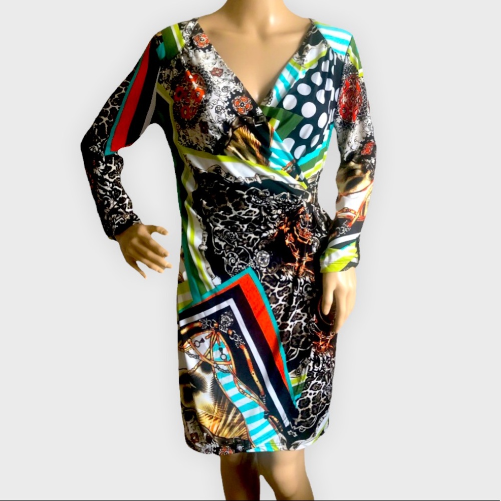 COLORFUL LONG SLEEVE MULTI-PATTERNED DRESS
